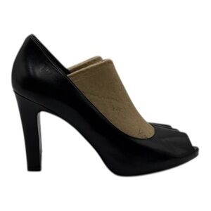 Bandolino Black Leather Peep-Toe Stiletto Heels | Size 8